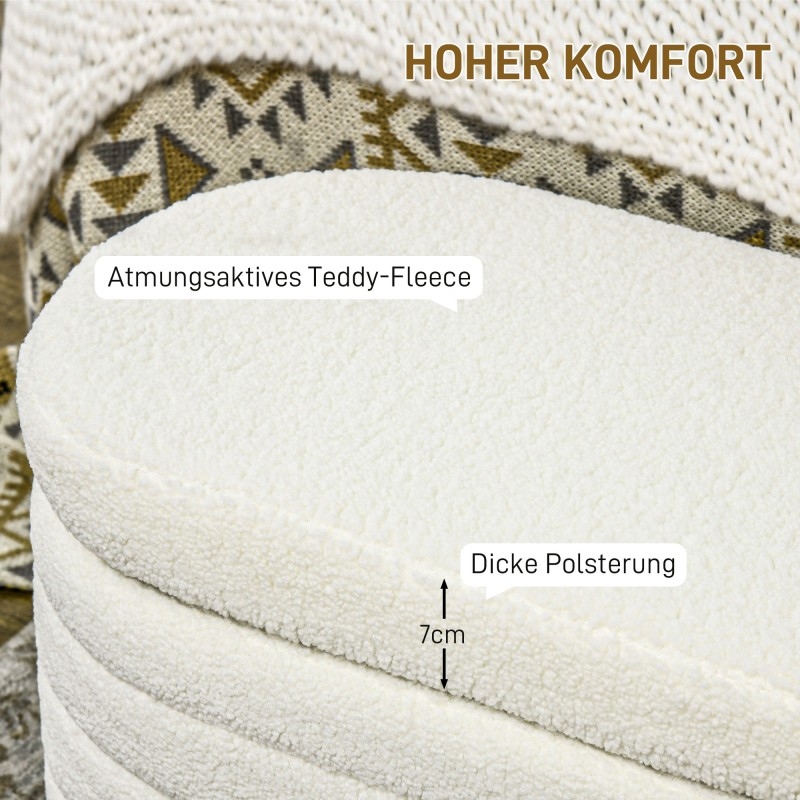 Säilytyspenkki makuuhuoneeseen teddy-fleece verhoilu 116x41x40,5 cm cremevalkoinen