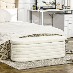 Säilytyspenkki makuuhuoneeseen teddy-fleece verhoilu 116x41x40,5 cm cremevalkoinen