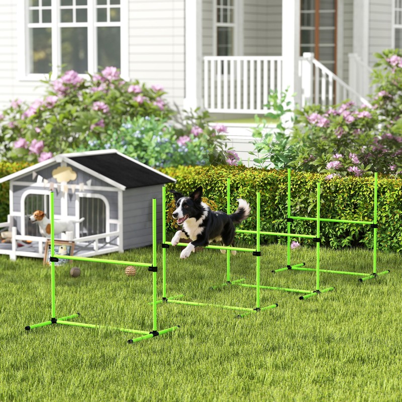 Koiran agility-setti 4 kpl, korkeussäädettävä, muovi, 99 x 65 x 94 cm, vihreä