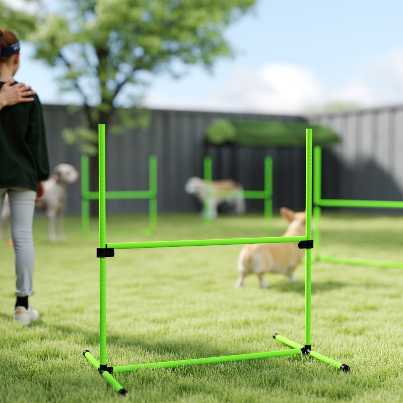 Koiran agility-setti 4 kpl, korkeussäädettävä, muovi, 99 x 65 x 94 cm, vihreä