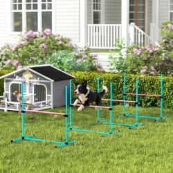 Koiran agility-setti 4 osaa, korkeussäädettävä rata, muovi, 99 x 65 x 94 cm, vaaleansininen