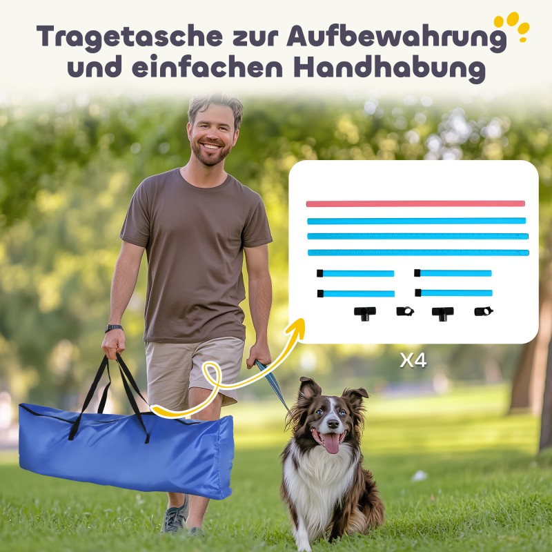 Koiran agility-setti 4 osaa, korkeussäädettävä rata, muovi, 99 x 65 x 94 cm, vaaleansininen