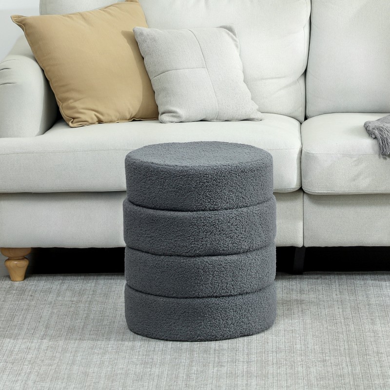 Pyöreä rahijakkara teddyfleece-pehmusteella Ø40 x 45 cm tummanharmaa, kantavuus 120 kg