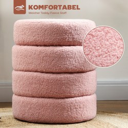 Pyöreä teddyfleece-jakkara olohuoneeseen Ø40x45 cm 120 kg vaaleanpunainen