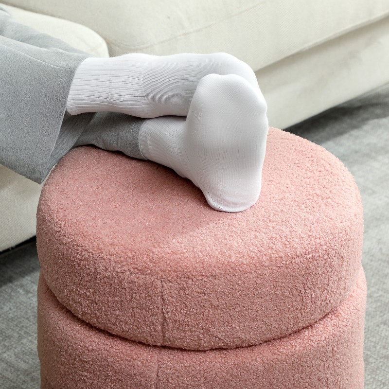 Pyöreä teddyfleece-jakkara olohuoneeseen Ø40x45 cm 120 kg vaaleanpunainen