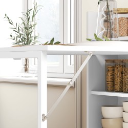 Taitettava ruokapöytä hyllyillä pieniin tiloihin, teräsrunko ja MDF, 78,5 x 91 x 93 cm, valkoinen