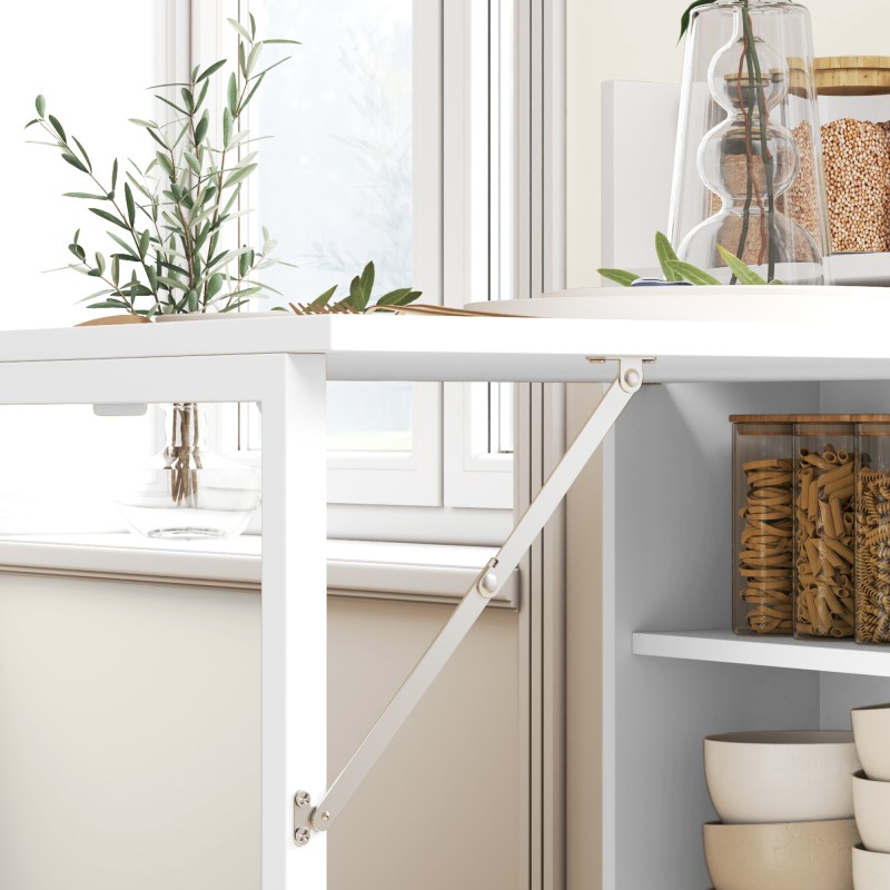 Taitettava ruokapöytä hyllyillä pieniin tiloihin, teräsrunko ja MDF, 78,5 x 91 x 93 cm, valkoinen