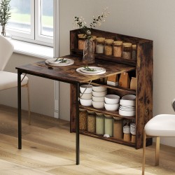 Taitettava ruokapöytä hyllyillä, teollinen malli, MDF ja teräs, 80 x 90 x 93 cm, rustiikin ruskea