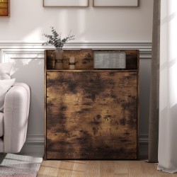 Taitettava ruokapöytä hyllyillä, teollinen malli, MDF ja teräs, 80 x 90 x 93 cm, rustiikin ruskea