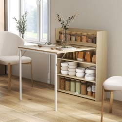 Taitettava ruokapöytä hyllyllä, teollinen MDF/teräs, 78,5 x 91 x 93 cm, tammi