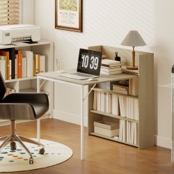 Taitettava ruokapöytä hyllyllä, teollinen MDF/teräs, 78,5 x 91 x 93 cm, tammi