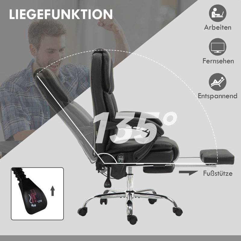 Säädettävä työtuoli hieronta- ja lämpötoiminnoilla, jalkatuki, keinonahka, musta