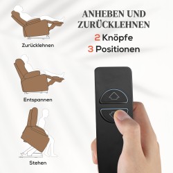 Sähkökäyttöinen lepotuoli nostotoiminnolla, hieronta ja lämpö, 91x95x109 cm, ruskea