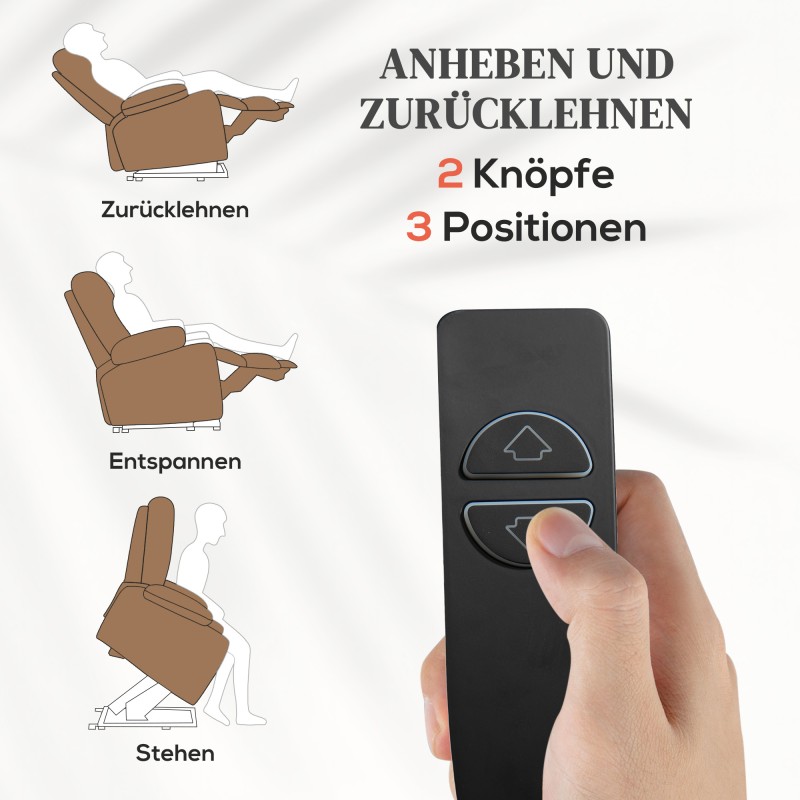 Sähkökäyttöinen lepotuoli nostotoiminnolla, hieronta ja lämpö, 91x95x109 cm, ruskea