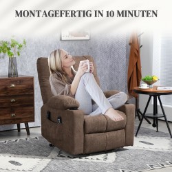 Sähkökäyttöinen lepotuoli nostotoiminnolla, hieronta ja lämpö, 91x95x109 cm, ruskea