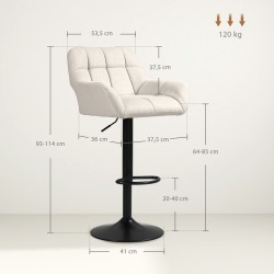 Baarituoli 2 kpl retro säädettävä keinonahka ja kangas 64–85 cm kermanvalkoinen/musta