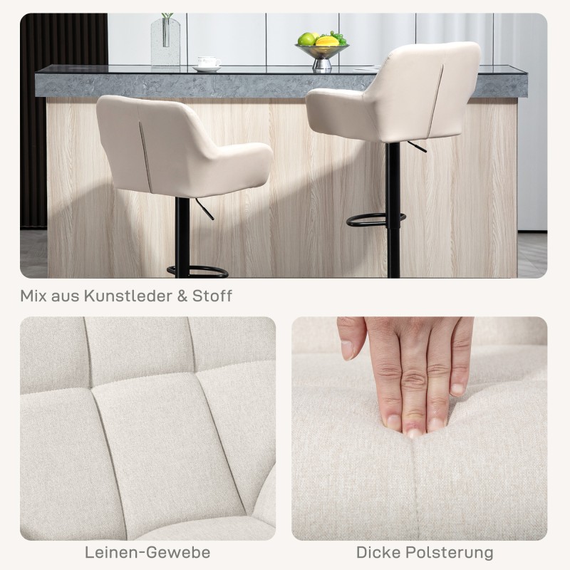 Baarituoli 2 kpl retro säädettävä keinonahka ja kangas 64–85 cm kermanvalkoinen/musta