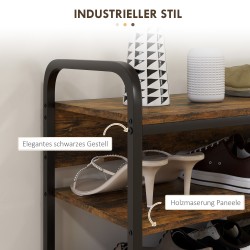 Kenkähylly 4-tasoinen, metallirunko ja lastulevy, säädettävät jalat, 70 x 30 x 65 cm, ruskea/musta