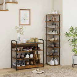 Kenkähylly 4-tasoinen, metallirunko ja lastulevy, säädettävät jalat, 70 x 30 x 65 cm, ruskea/musta