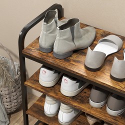 Kenkähylly 4-tasoinen, metallirunko ja lastulevy, säädettävät jalat, 70 x 30 x 65 cm, ruskea/musta