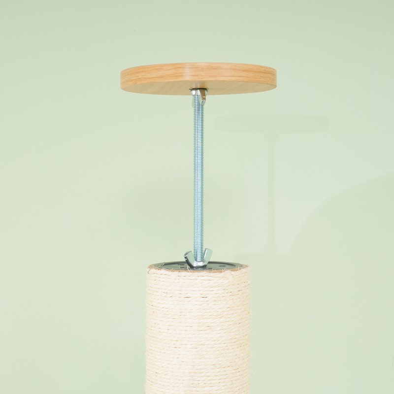 Kattoon ulottuva kissan raapimispuu, kaatumissuoja, sisalpylväät, 40x40x230–250 cm, tammi/kermanvalkoinen