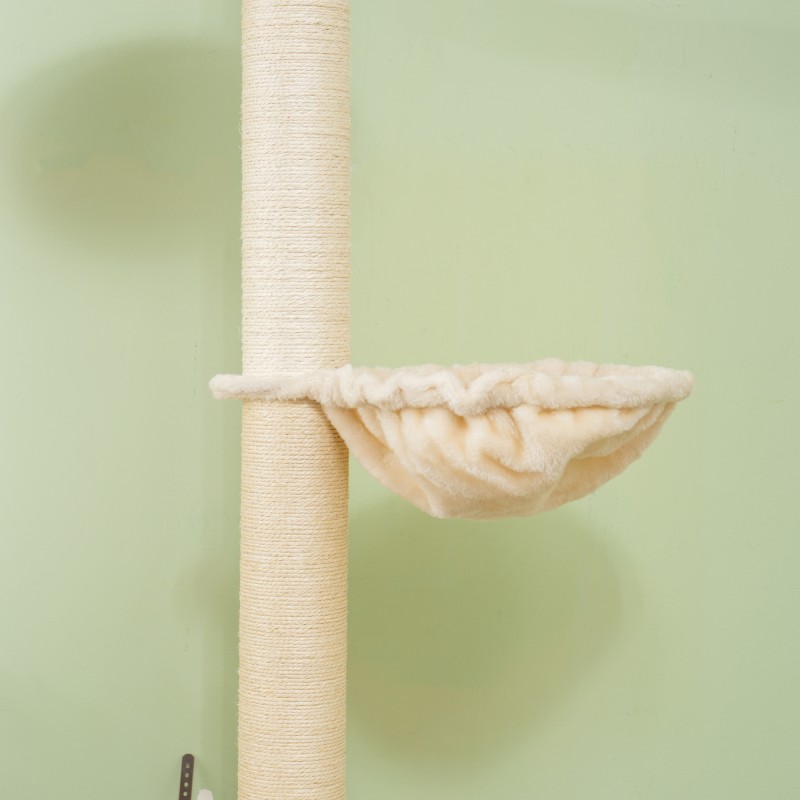 Kattoon ulottuva kissan raapimispuu, kaatumissuoja, sisalpylväät, 40x40x230–250 cm, tammi/kermanvalkoinen