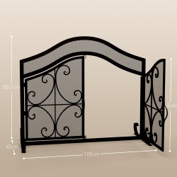 Takkasuoja kipinäsuoja terästä 105 x 40 x 80,5 cm musta, kaksiosaiset magneettiovet