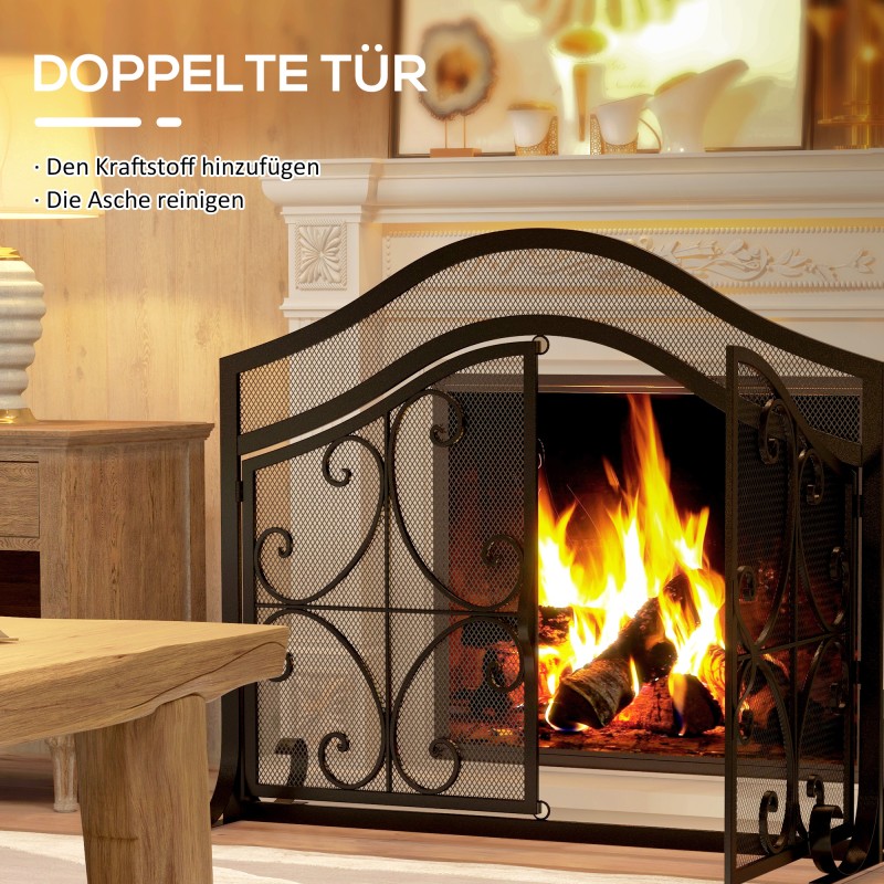 Takkasuoja kipinäsuoja terästä 105 x 40 x 80,5 cm musta, kaksiosaiset magneettiovet