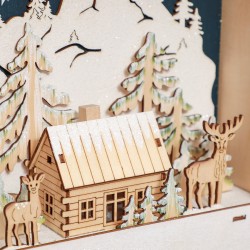 LED-joulukalenteri kylämaisemalla, 24 suurta laatikkoa, MDF, 34 x 7 x 34 cm, punainen