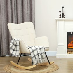 Keinutuoli leveällä selkänojalla, paksu pehmuste, pyökki/teräsrunko, max 120 kg, beige