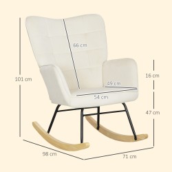 Keinutuoli leveällä selkänojalla, paksu pehmuste, pyökki/teräsrunko, max 120 kg, beige