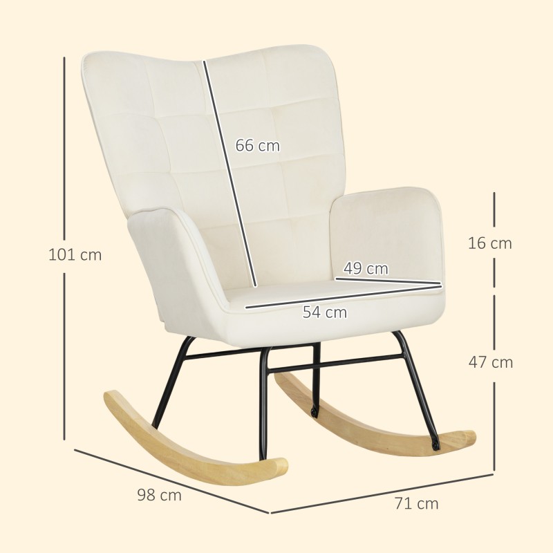 Keinutuoli leveällä selkänojalla, paksu pehmuste, pyökki/teräsrunko, max 120 kg, beige