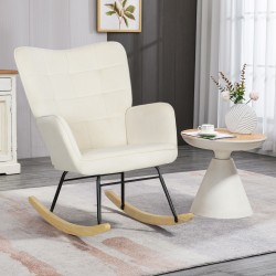 Keinutuoli leveällä selkänojalla, paksu pehmuste, pyökki/teräsrunko, max 120 kg, beige