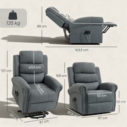 Sähköinen hierova lepotuoli nostoavustuksella, värinä- ja lämpöhieronta, pellavatyylinen kangas, harmaa