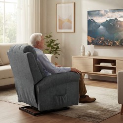 Sähköinen hierova lepotuoli nostoavustuksella, värinä- ja lämpöhieronta, pellavatyylinen kangas, harmaa