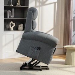 Sähköinen hierova lepotuoli nostoavustuksella, värinä- ja lämpöhieronta, pellavatyylinen kangas, harmaa