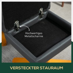 Lepotuoli ja jalkarahi säilytystilalla, keinonahkaa, kallistuva 145°, kääntyvä 360°, tummanharmaa