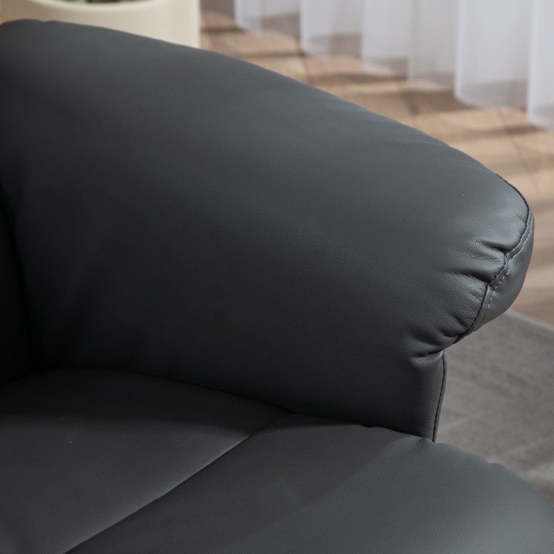 Lepotuoli ja jalkarahi säilytystilalla, keinonahkaa, kallistuva 145°, kääntyvä 360°, tummanharmaa