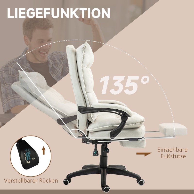 Hierova työtuoli toimistoon, ergonominen keinokuituverhoilu, korkeussäädettävä, cremevalkoinen