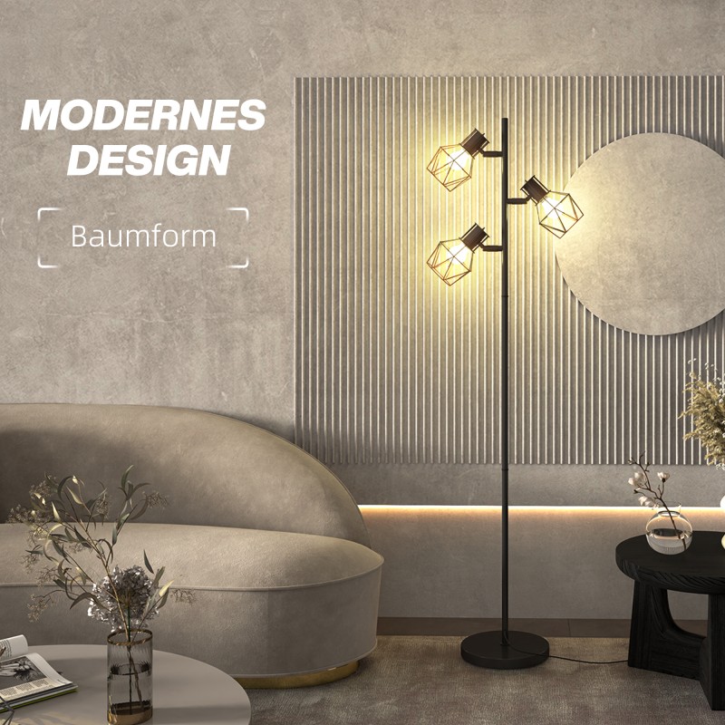 Lattiavalaisin 3-lamppuinen puumainen metallirunko olohuoneeseen ja makuuhuoneeseen musta