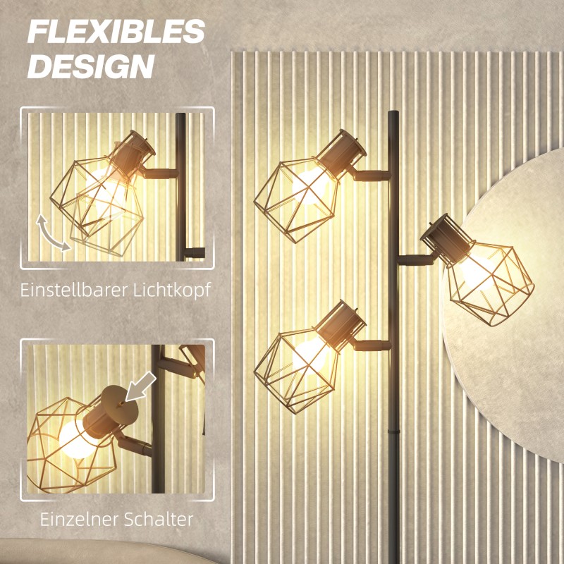 Lattiavalaisin 3-lamppuinen puumainen metallirunko olohuoneeseen ja makuuhuoneeseen musta