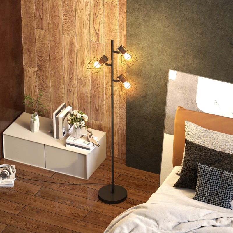 Lattiavalaisin 3-lamppuinen puumainen metallirunko olohuoneeseen ja makuuhuoneeseen musta