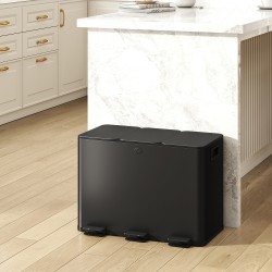 Jäteastia lajitteluun 3 x 15 L, ruostumatonta terästä, pehmeästi sulkeutuvat kannet, musta