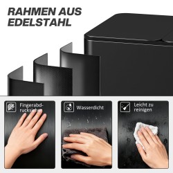 Jäteastia lajitteluun 3 x 15 L, ruostumatonta terästä, pehmeästi sulkeutuvat kannet, musta