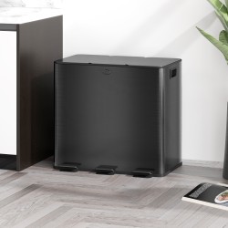 Kolmilokeroinen jäteastia 3 x 15 L ruostumaton teräs soft close musta