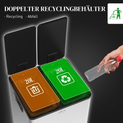 Kaksiosainen jäteastia poljinavaus 2 x 20 L ruostumaton teräs ja muovi hopea