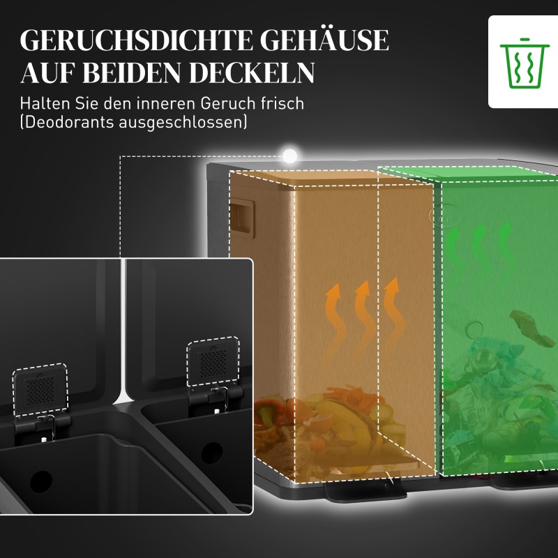 Lajitteluroskis 2 x 15 L, poljinavaus, ruostumaton teräs ja muovi, musta