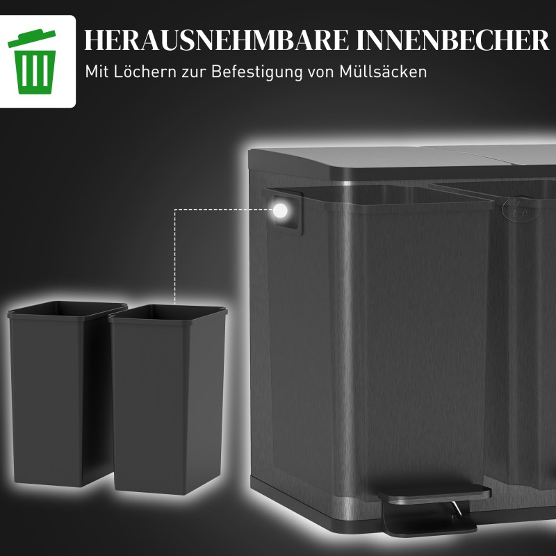 Lajitteluroskis 2 x 15 L, poljinavaus, ruostumaton teräs ja muovi, musta