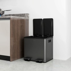 Lajitteluroskis 2 x 15 L, poljinavaus, ruostumaton teräs ja muovi, musta