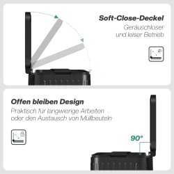 Kaksoisjäteastia keittiöön 2 x 20 l, poljin, metalli ja muovi, musta